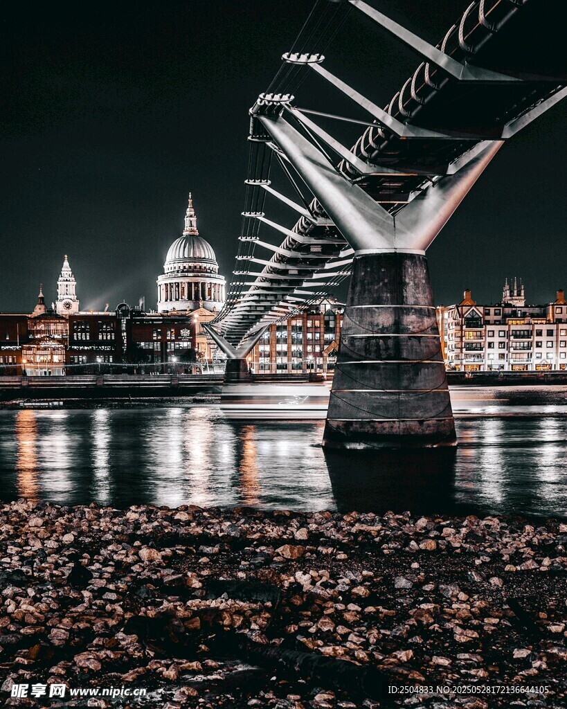 夜晚河畔橋梁與城市景觀