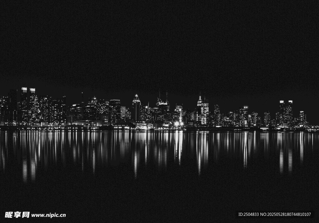 城市夜景湖面倒影