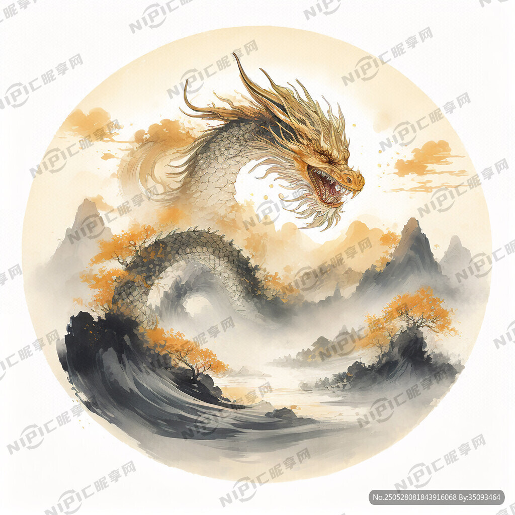 龍  山水樹  中國風概念插畫