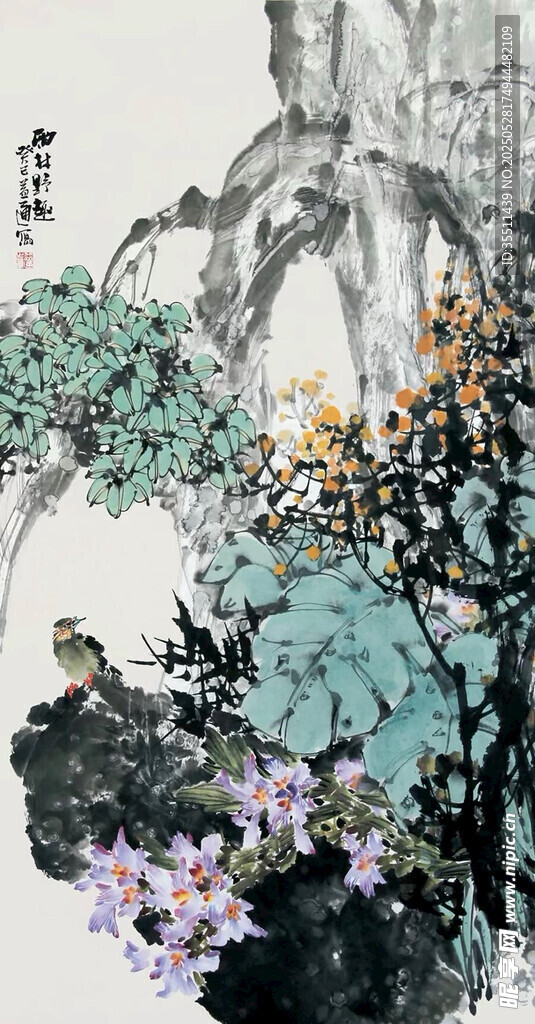 水墨花鳥山水圖