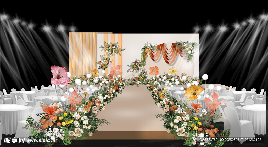 橘色白色綠色韓式婚禮
