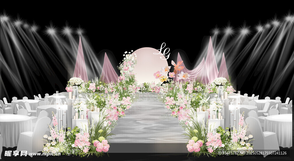 粉白綠夕陽韓式婚禮