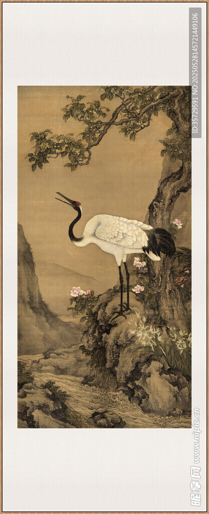 桂鶴圖沈銓古畫(huà)中的鶴與繁茂樹(shù)木