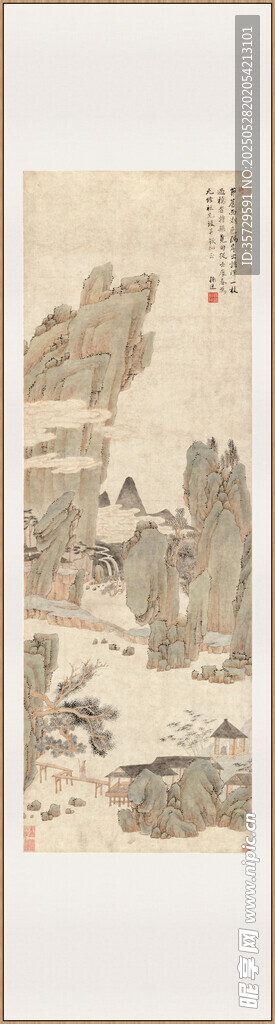 古代山水人物畫清孫逸溪橋覓句