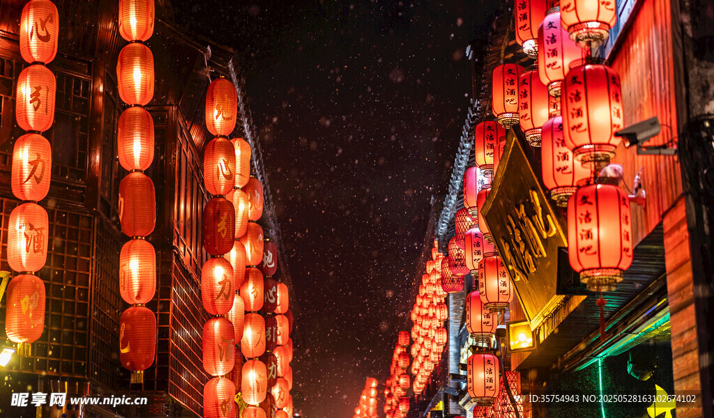 夜晚街頭的璀璨紅燈籠