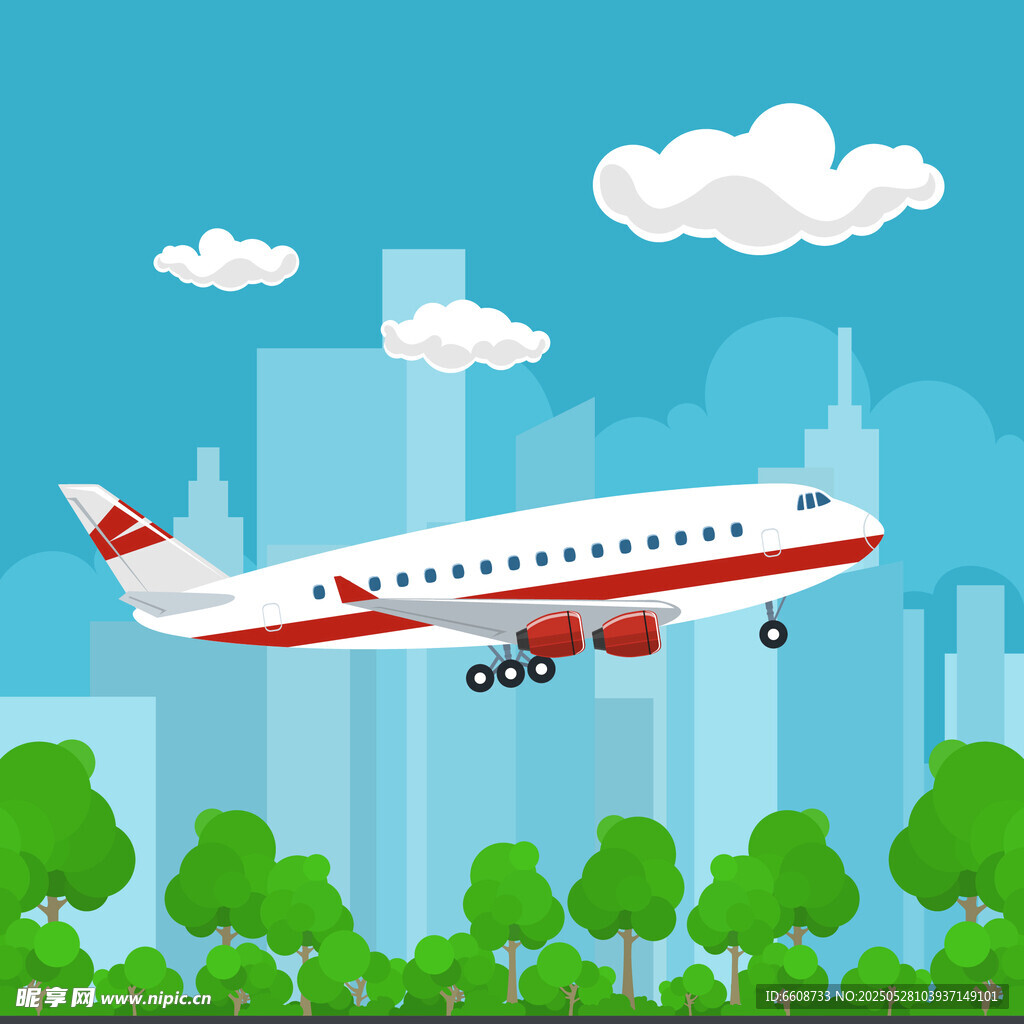 城市上空起飛的民航客機