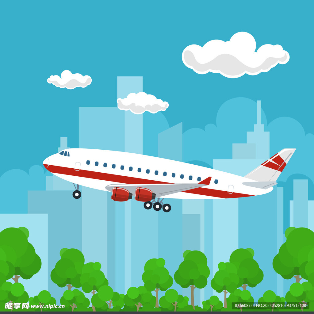 城市上空起飛的民航客機