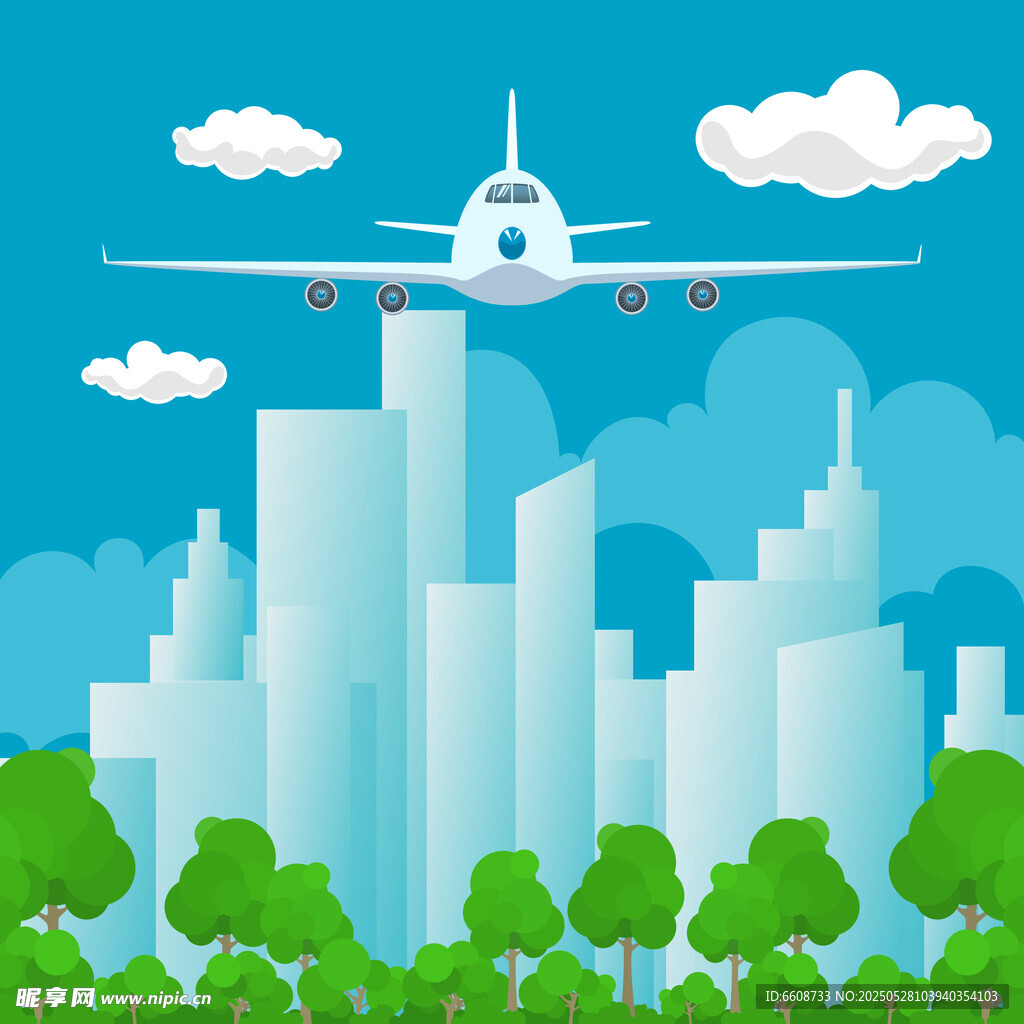 飛機飛越現代都市景觀