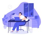 夜晚伏案工作的男士