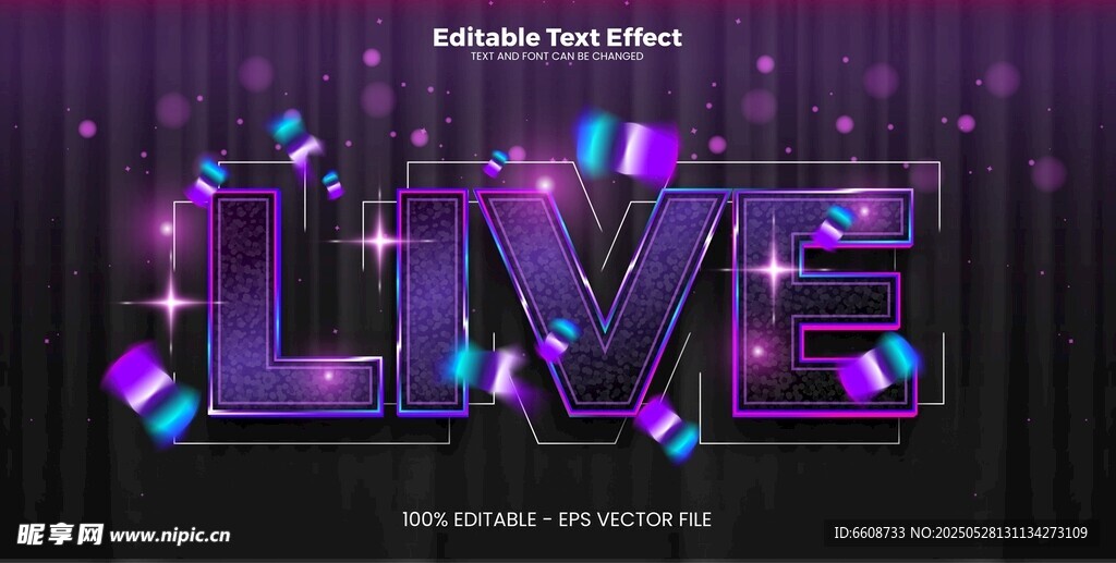 炫酷紫色LIVE立體字效果