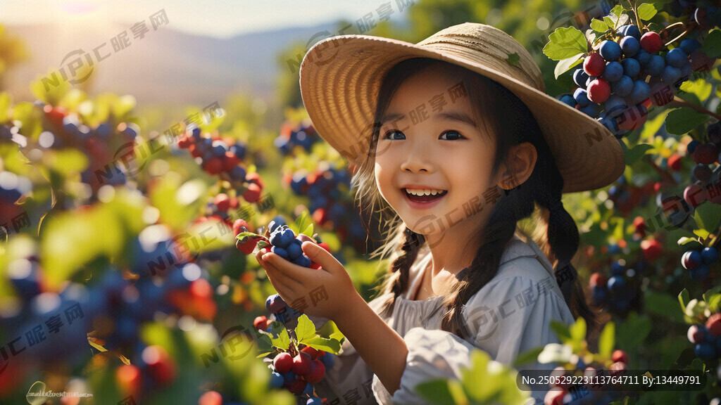在一片碩果累累的藍莓園里