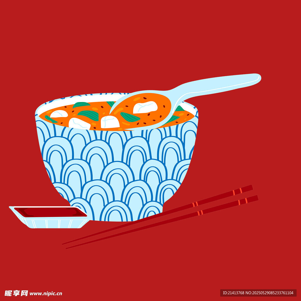 中式花紋碗中的美味湯品