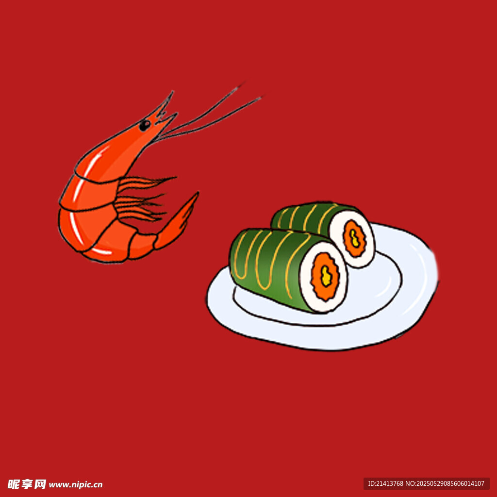 鮮蝦壽司美食插畫