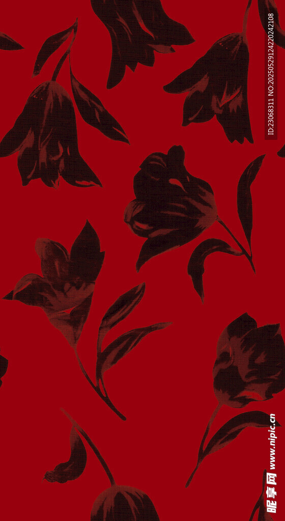 紅色底黑色花卉圖案