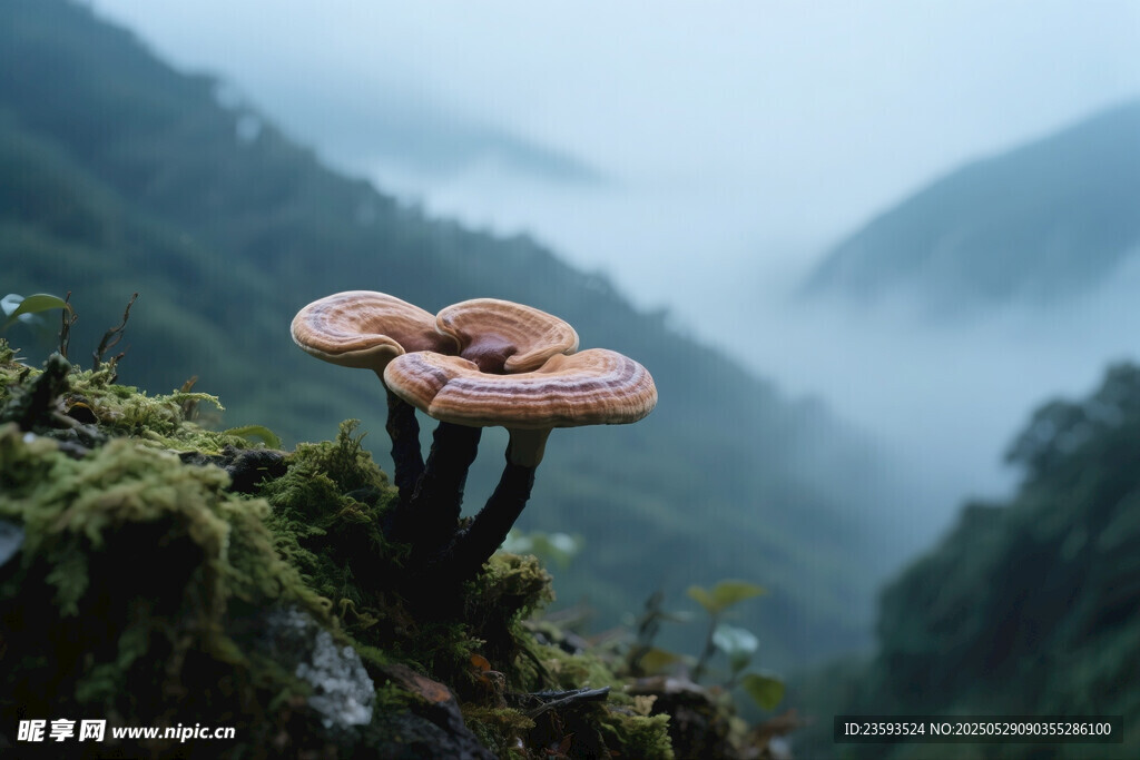 深山靈芝霧中獨特景致