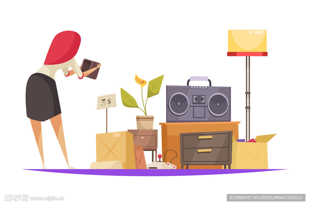 女子整理搬家物品場景