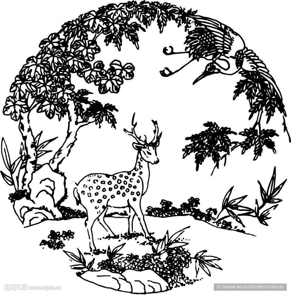 鹿棲林間圖