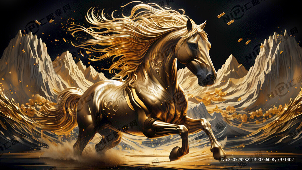 一匹金色馬 馬身發出金色的光