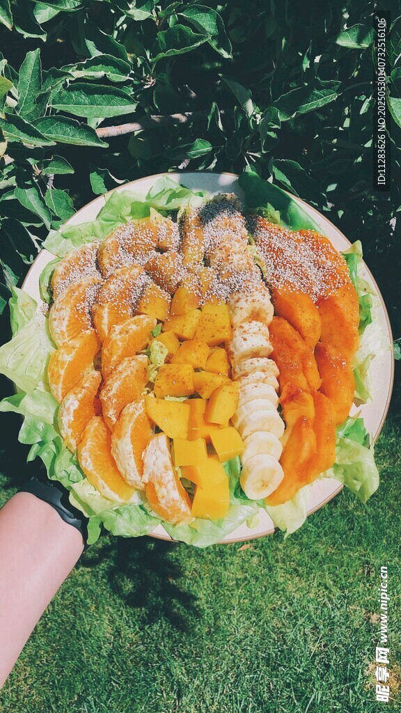 草地上的多彩蔬菜沙拉