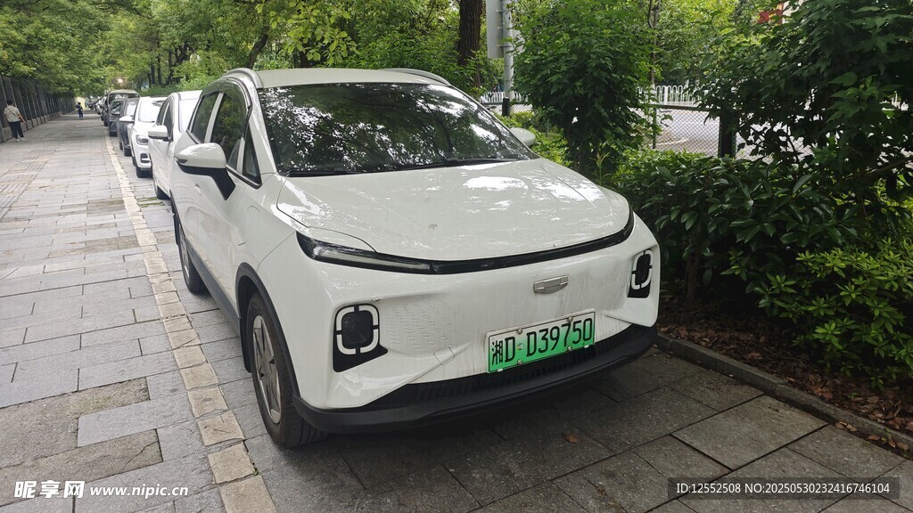 白色時尚電動SUV停于路邊