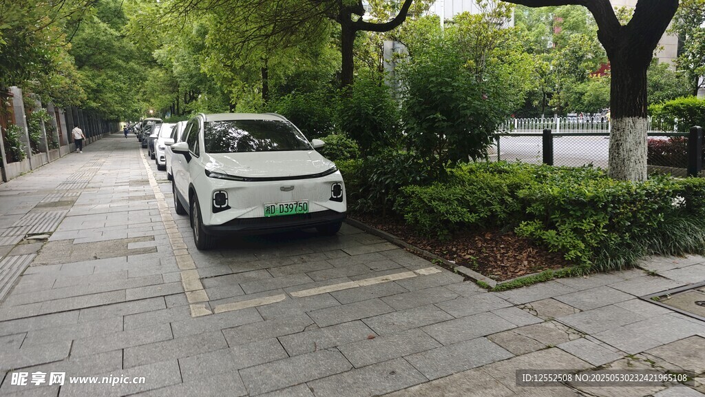 路邊停放的白色電動汽車
