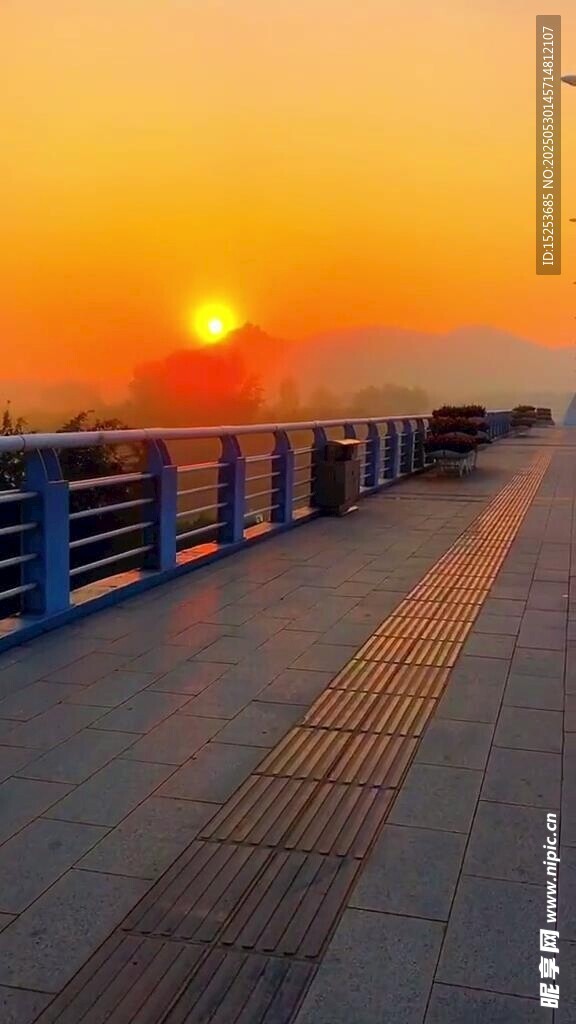 夕陽下的海邊步道美景