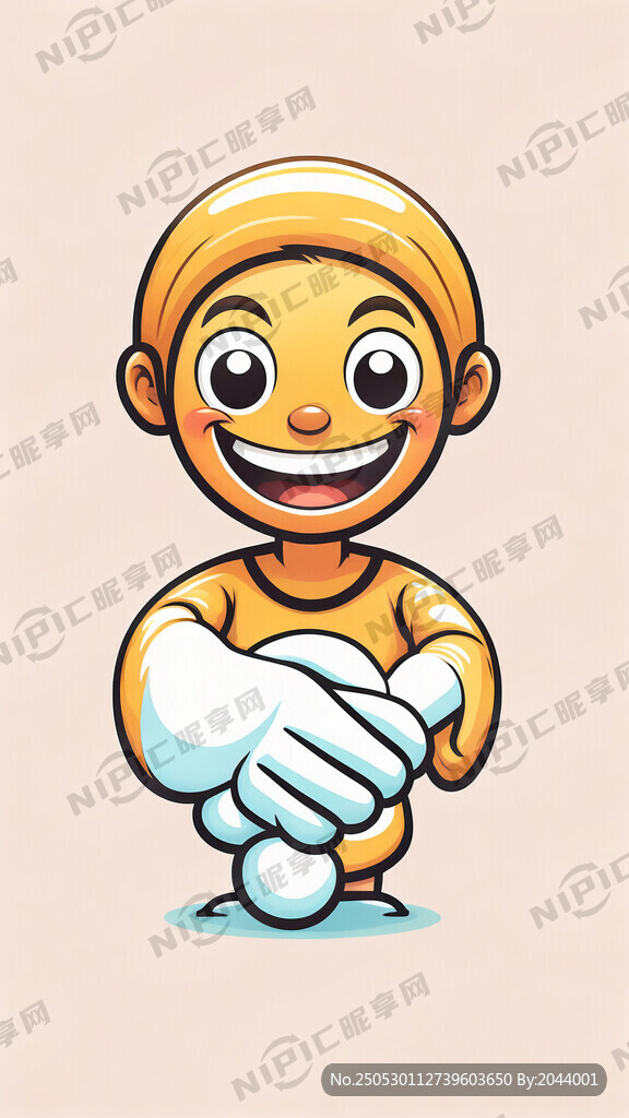 卡通握手圖案加微笑太陽表情