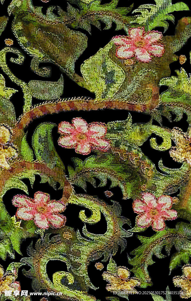 精美花卉藤蔓刺繡圖案