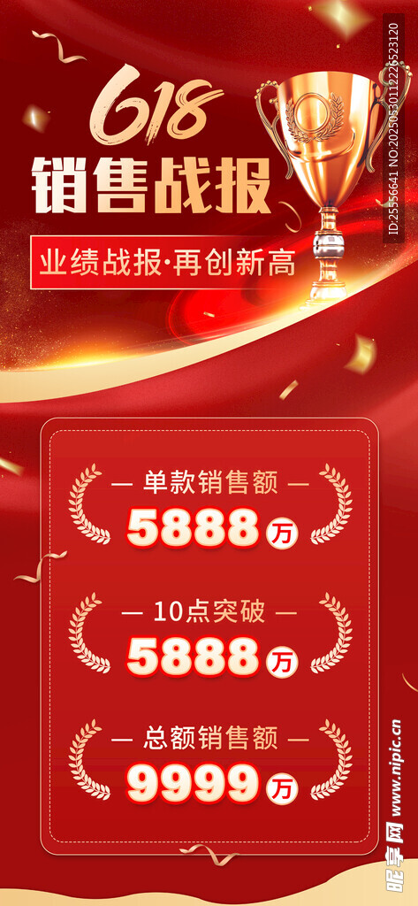 紅金大氣618銷售戰報海報
