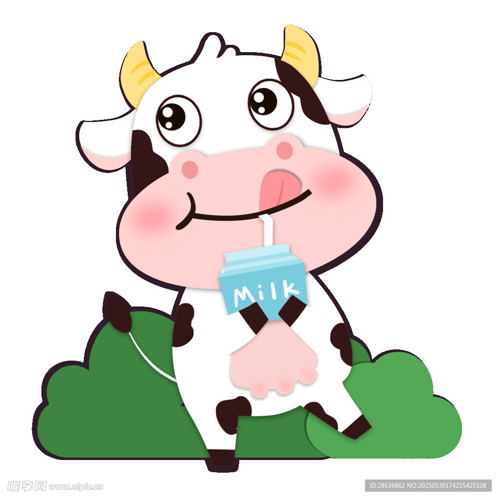 可愛(ài)小牛喝牛奶卡通形象