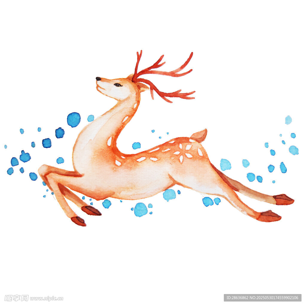 水彩風(fēng)跳躍小鹿插畫