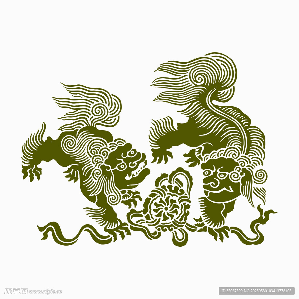 傳統(tǒng)雙獅戲球中式紋樣