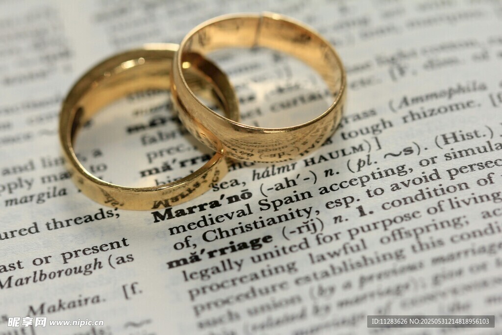 書頁上的金色結婚戒指