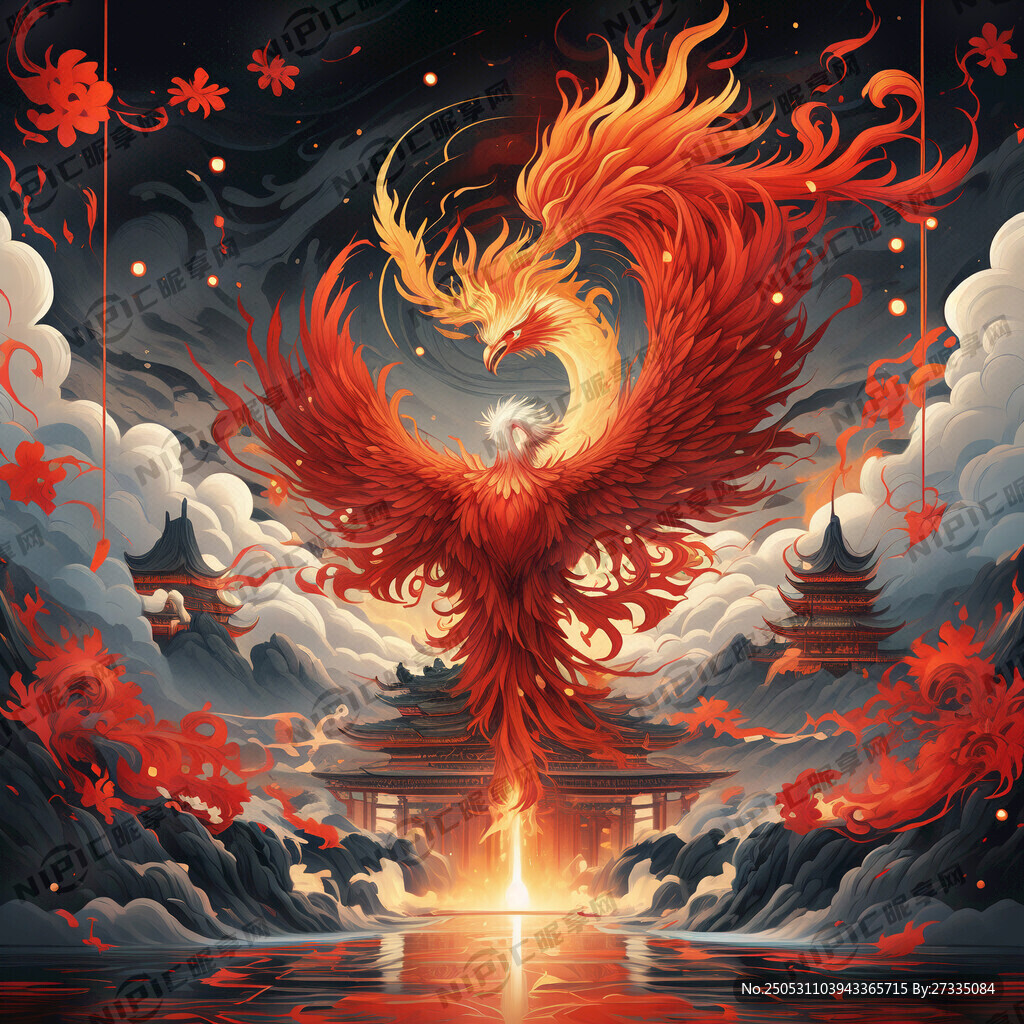火焰 鳳凰 紅色 雄壯場景