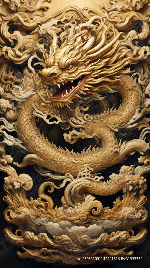 金色浮雕祥龍  盤柱龍  祥云