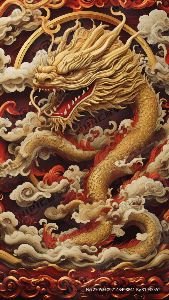 金色浮雕祥龍  盤柱龍  祥云