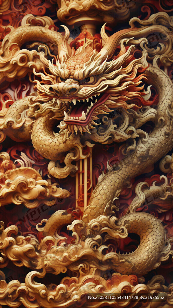 金色浮雕盤龍 祥龍  纏龍柱用