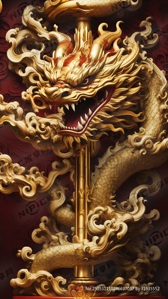 金色浮雕盤龍 祥龍  纏龍柱用