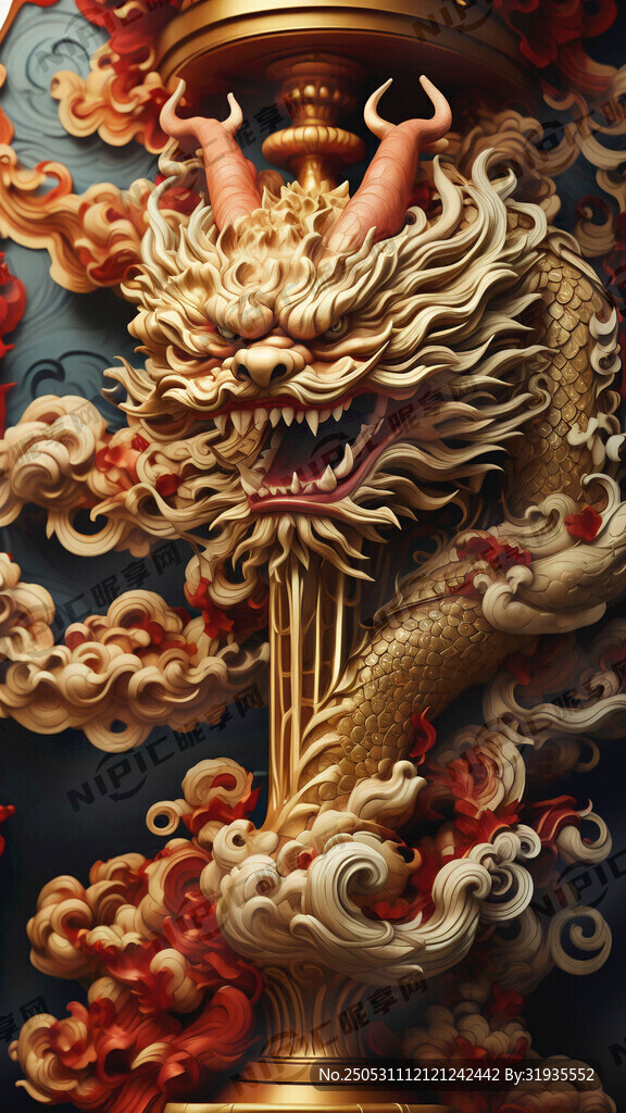 金色浮雕盤龍 祥龍  纏龍柱用