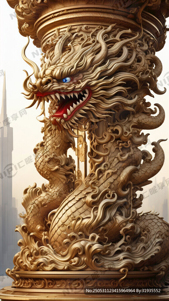 金色浮雕盤龍龍   龍盤柱子 