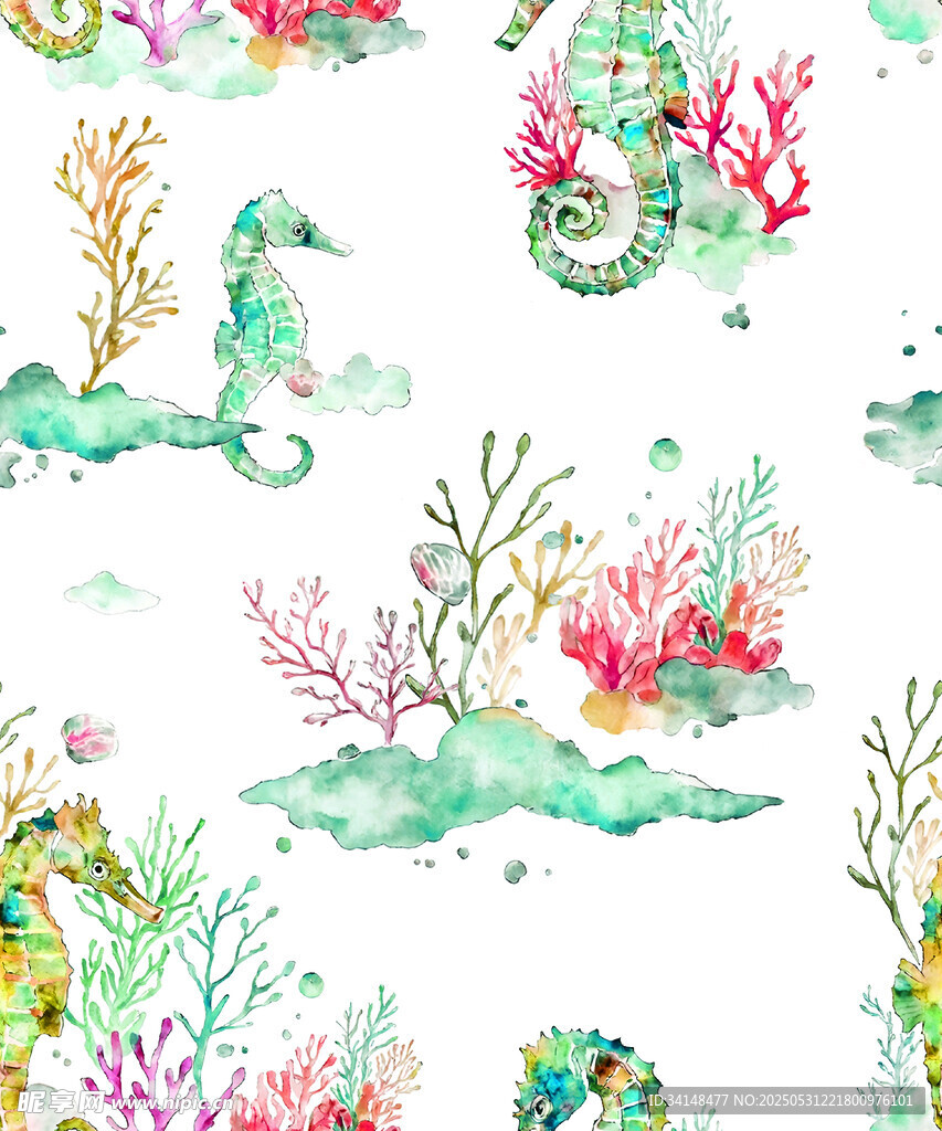 水彩風海底生物圖案設計
