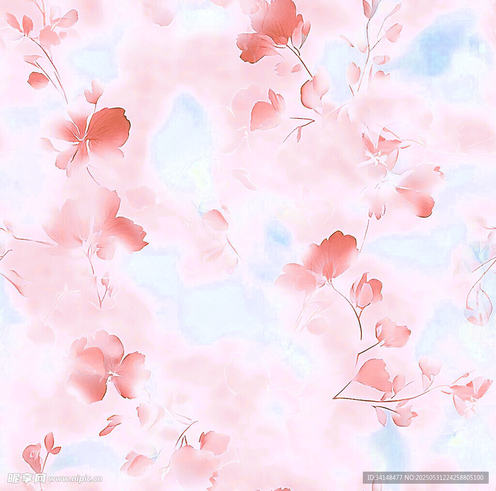 夢幻粉色花卉水彩背景圖
