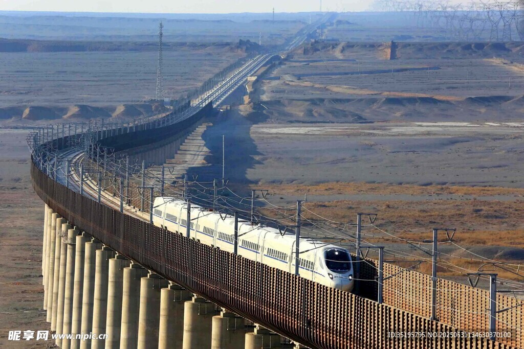 高架橋上飛馳的高速列車