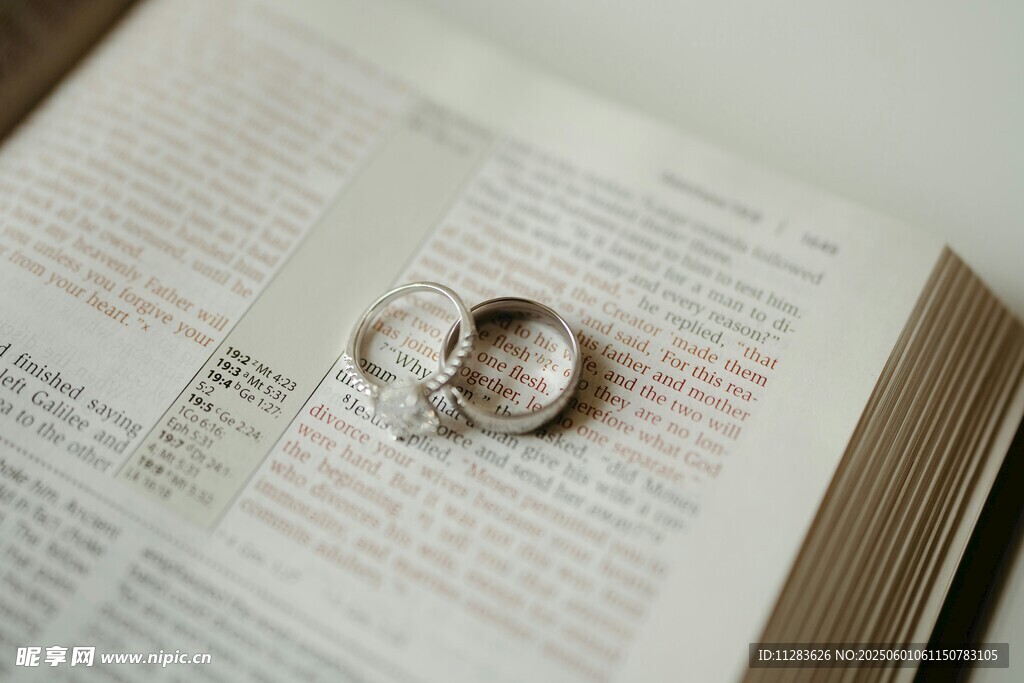 書頁上的浪漫婚戒