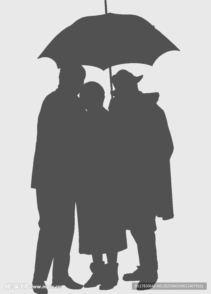 雨中三人撐傘溫馨剪影