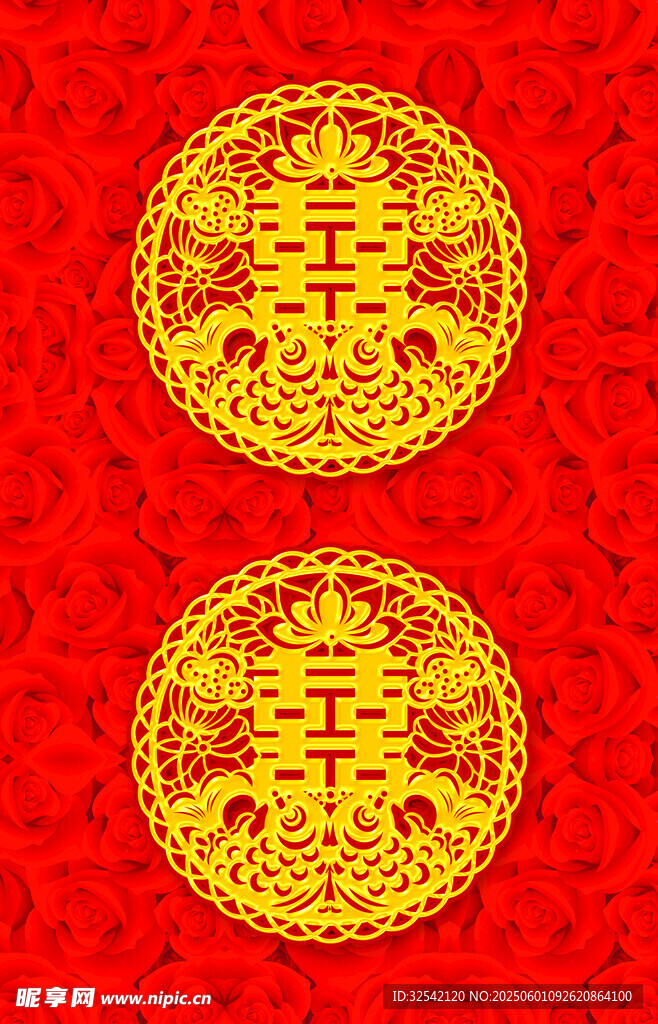 紅色結婚背景雙囍圖案