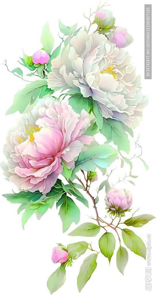 水彩繪粉色白色花卉圖