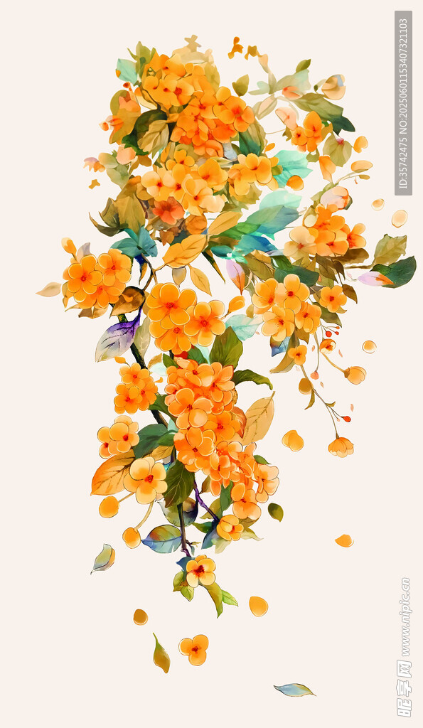 橙色花卉水彩畫藝術作品