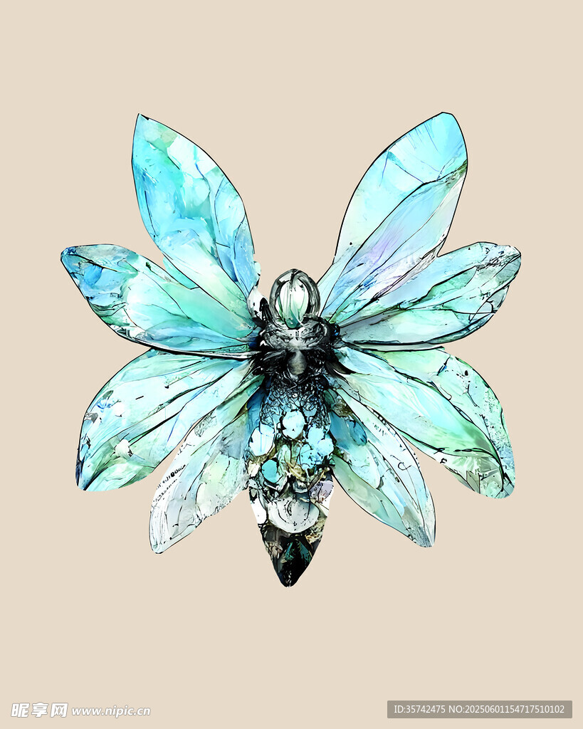 夢幻藍綠透明翅膀昆蟲