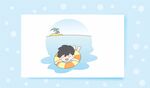 水中嬉戲的可愛卡通小孩